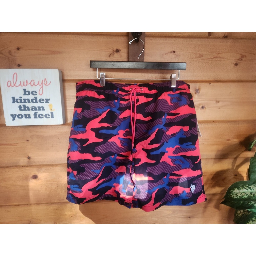 US Polo Assn Swim‎ Trunk Shorts Mens XXL 2XL Blue Red Camo